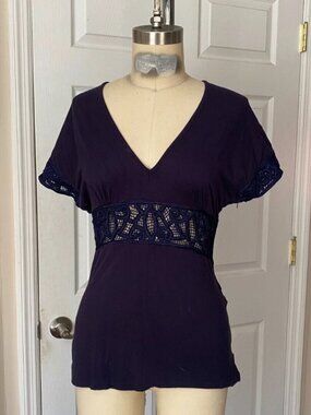 NORDSTROM Navy Crochet Waist Cuffs Bohemian Hippie Tunic shirt *SMALL*